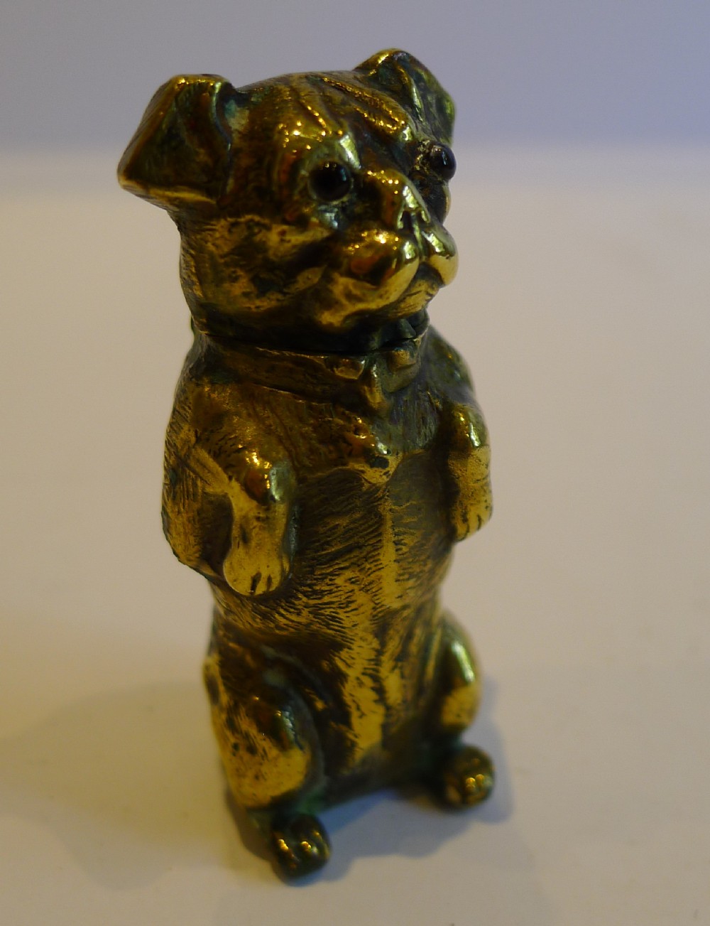 Antique English Figural Brass Vesta With Glass Eyes - Dog, c.1880