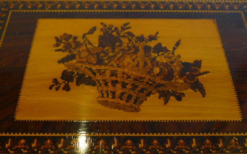 Fabulous Antique English Tunbridge Ware Box - Basket of Flowers c.1860
