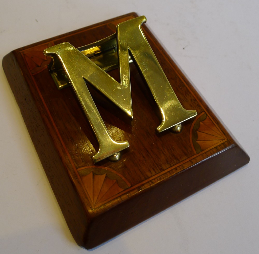 Antique English Inlaid Mahogany Letter Clip c.1890 - M