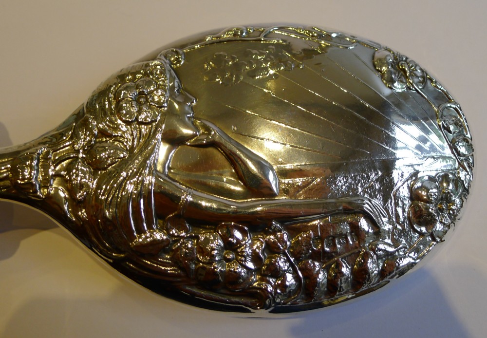 Antique English Art Nouveau Sterling Silver Dressing Table Mirror