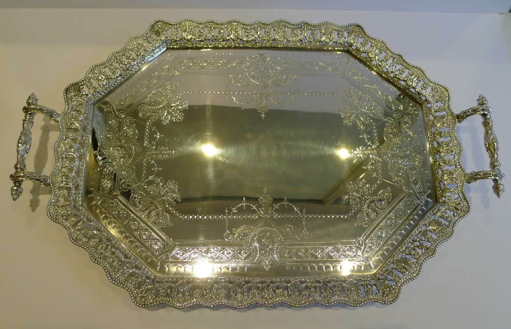 Magnificent Antique English Silver Plated Serving Tray by Martin Hall c.1860