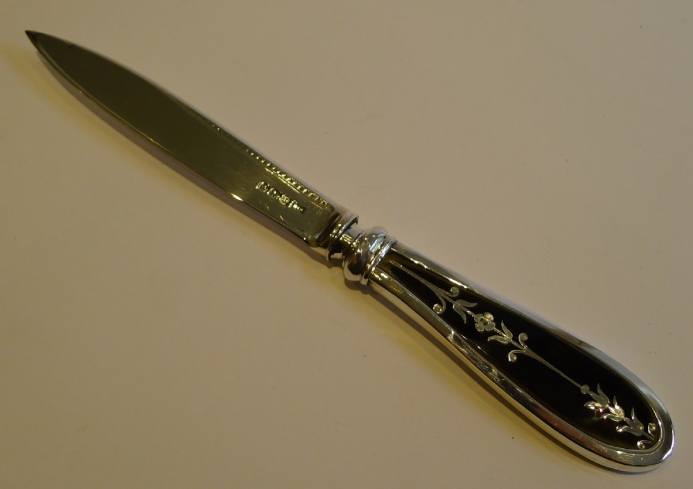 Sterling Silver and Tortoise Shell Letter Opener - Pique Inlay