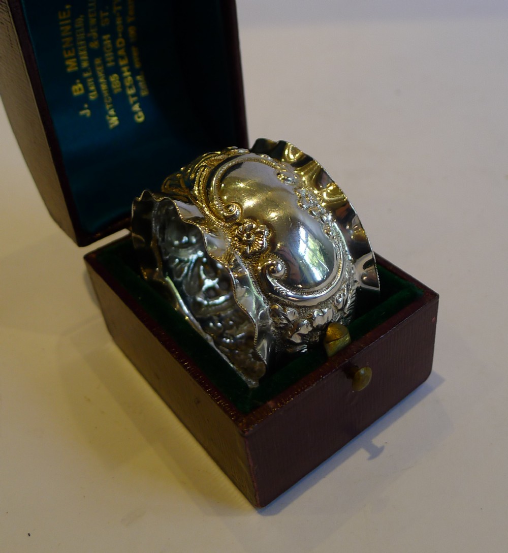 Handsome Boxed Antique English Sterling Silver Napkin Ring - 1897
