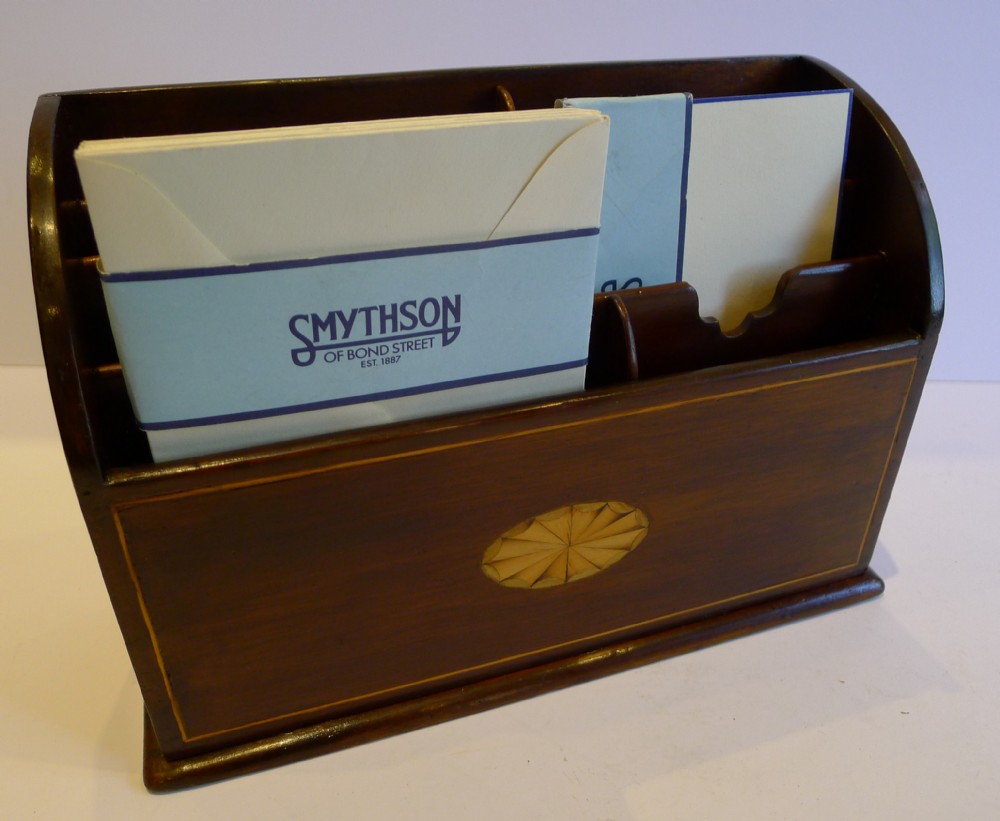 Handsome Fan-Inlaid Mahogany Letter or Stationery Caddy c.1900