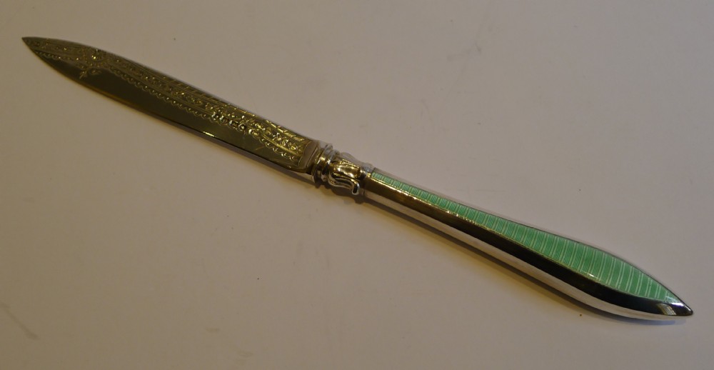 Elegant Sterling Silver & Guilloche Enamel Letter Opener