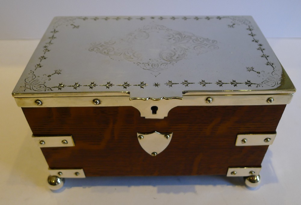English Victorian Oak & Silver Plated Double Tea Caddy c.1880