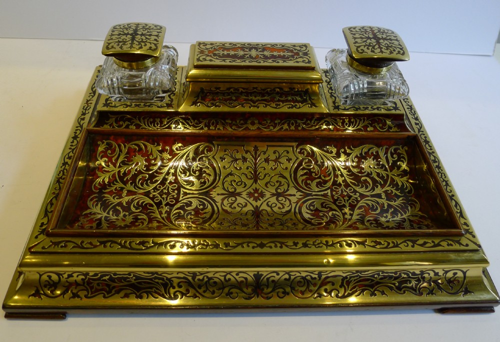 Grand Large Antique English Tortoiseshell Boulle Desk Set by Leuchars & Son c.1890