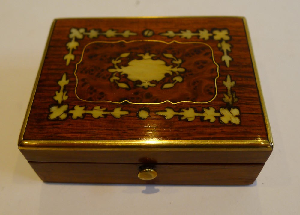 Antique French Miniature Tulipwood & Burr Cedar Box c.1860