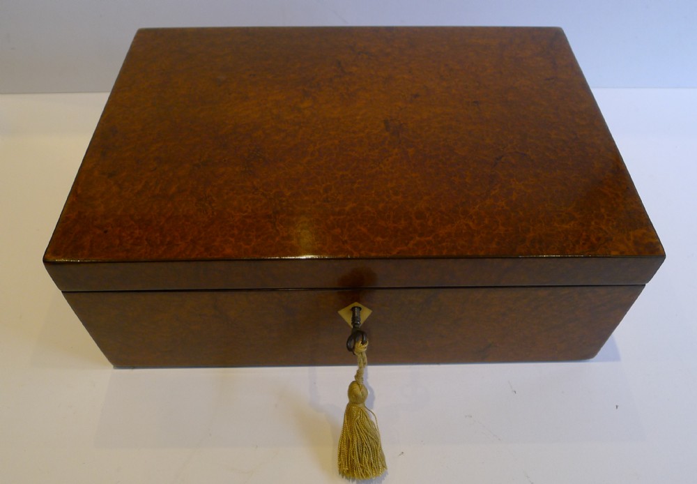 Handsome Antique English Amboyna Table or Desk Box c.1830