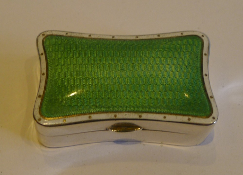 Antique English Sterling Silver & Guilloche Enamel Pill Box