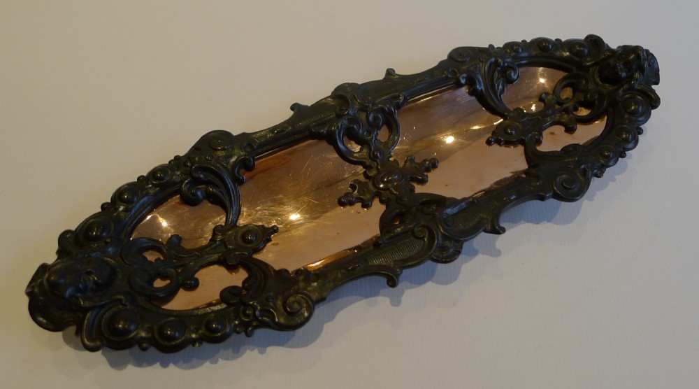 Antique English Bronze & Polished Copper Pen Tray - Cherubs, c.1870