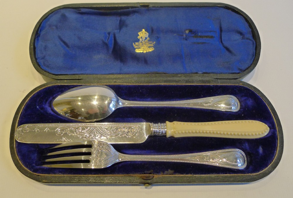 Antique English Sterling Silver & Ivory Child's Christening Set - Exeter 1869