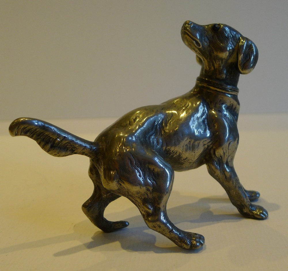 Antique English Figural Ink Pounce or Sander - Dog - Glass Eyes
