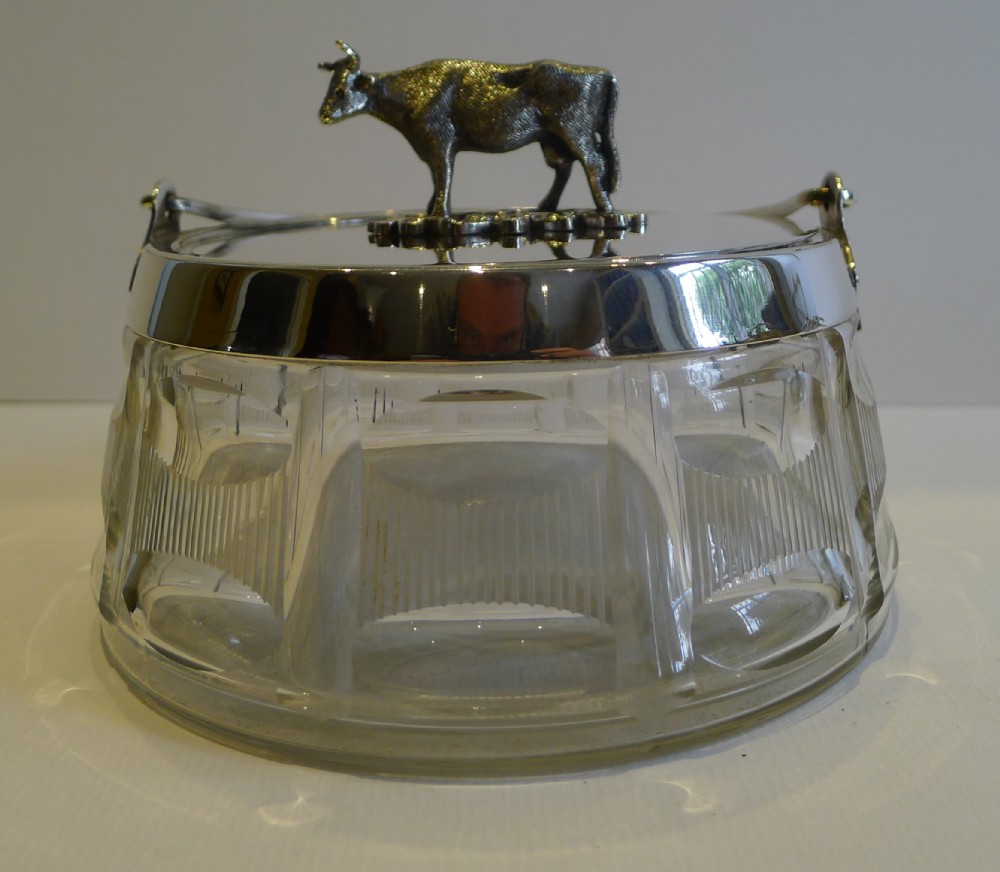 Antique English Cut Crystal & Silver Plated Figural Butter Dish c.1890