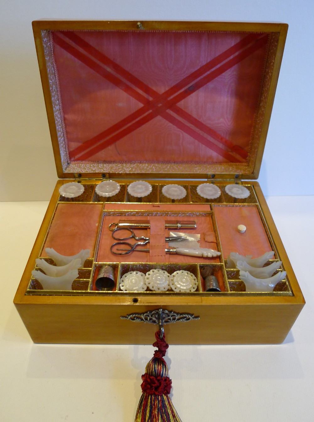 Pretty Antique French Apple Wood Fitted Sewing Box c.1830