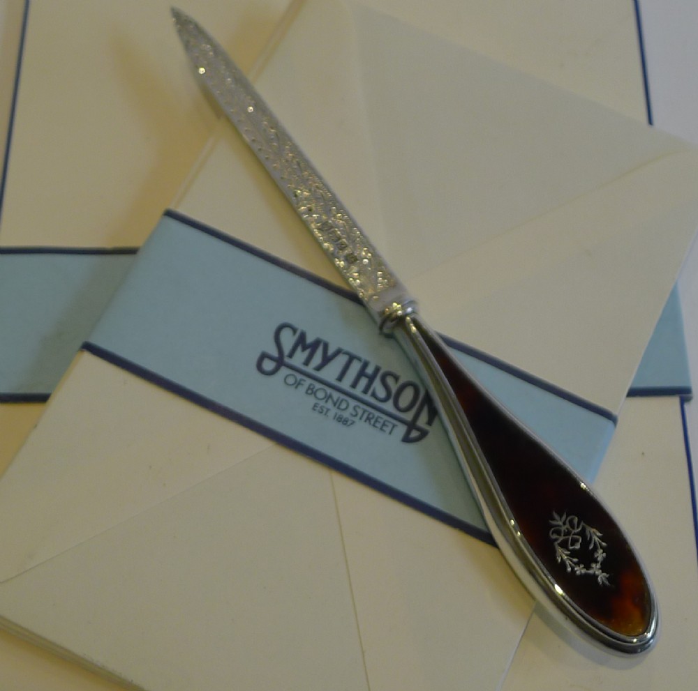Antique English Sterling Silver & Tortoiseshell Letter Opener - 1892