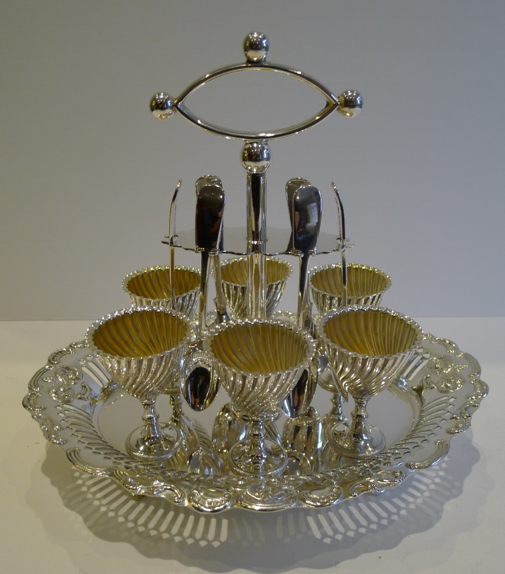 Handsome Antique English Silver Plated Egg Cruet For Six c.1890