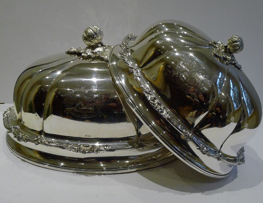 Grandest Pair Antique English Old Sheffield Plate Meat or Food Domes c.1840