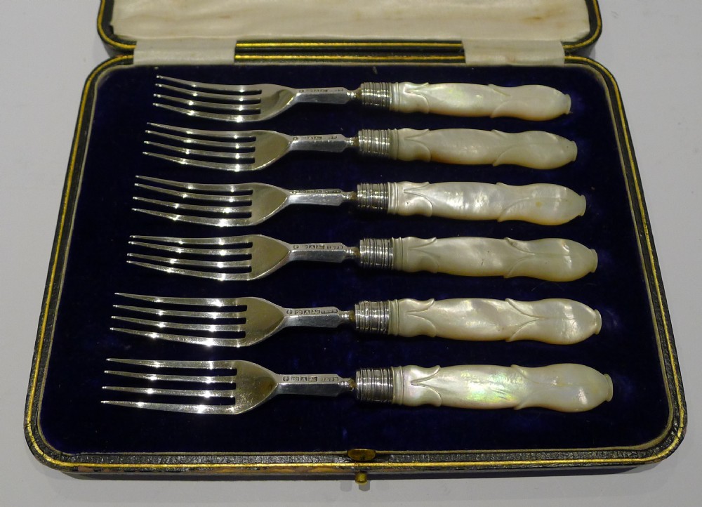 Antique English Sterling Silver & Mother of Pearl Cake or Desert Forks - 1844