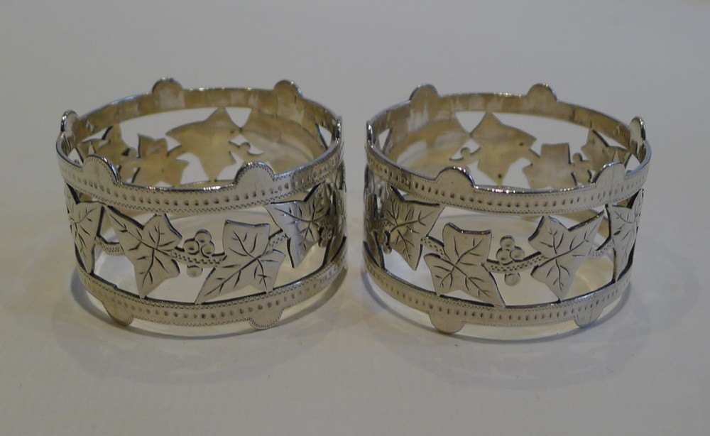 Pair Antique English Sterling Silver Napkin Rings - 1873