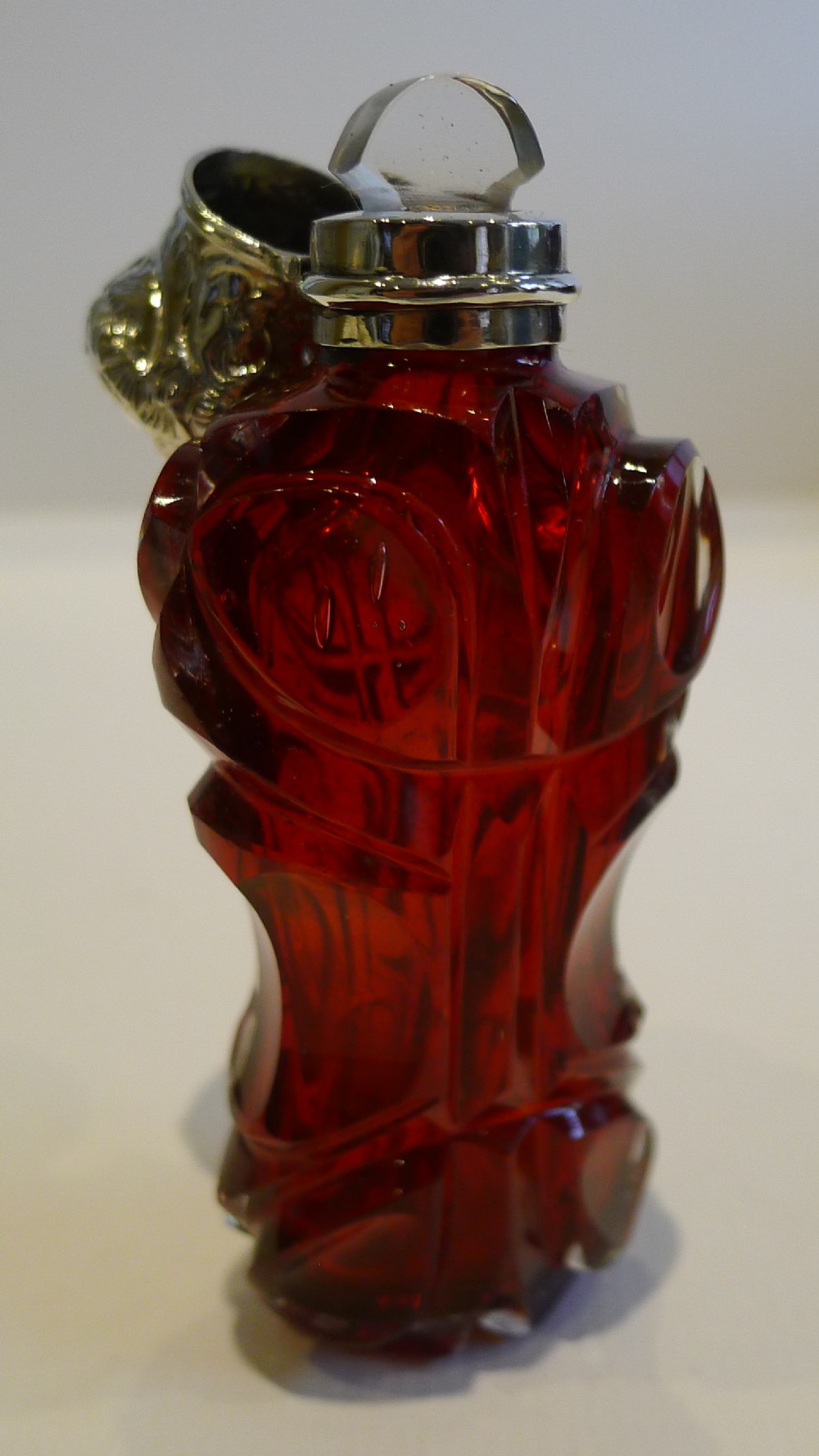 English Victorian Cut Glass Scent Bottle - Sterling Silver Lid c.1880