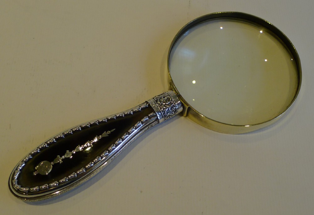 English Sterling Silver & Tortoise Shell Magnifying Glass - Pique Inlaid