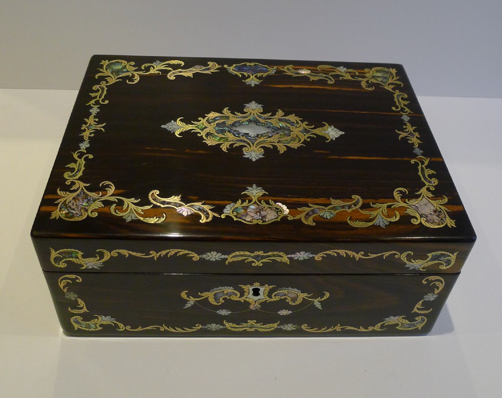 Magnificent Antique English Brass, Pearl & Abalone Shell Inlaid Box c.1850