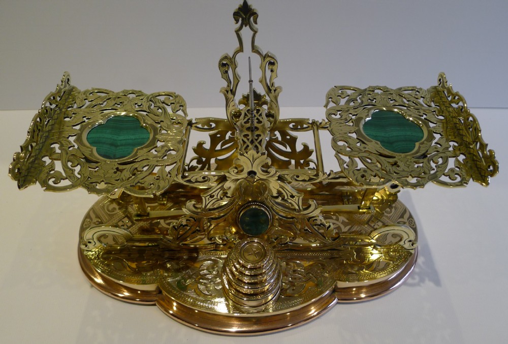 Finest Quality Large Engraved Brass Postal Scales c.1860 - Malachite