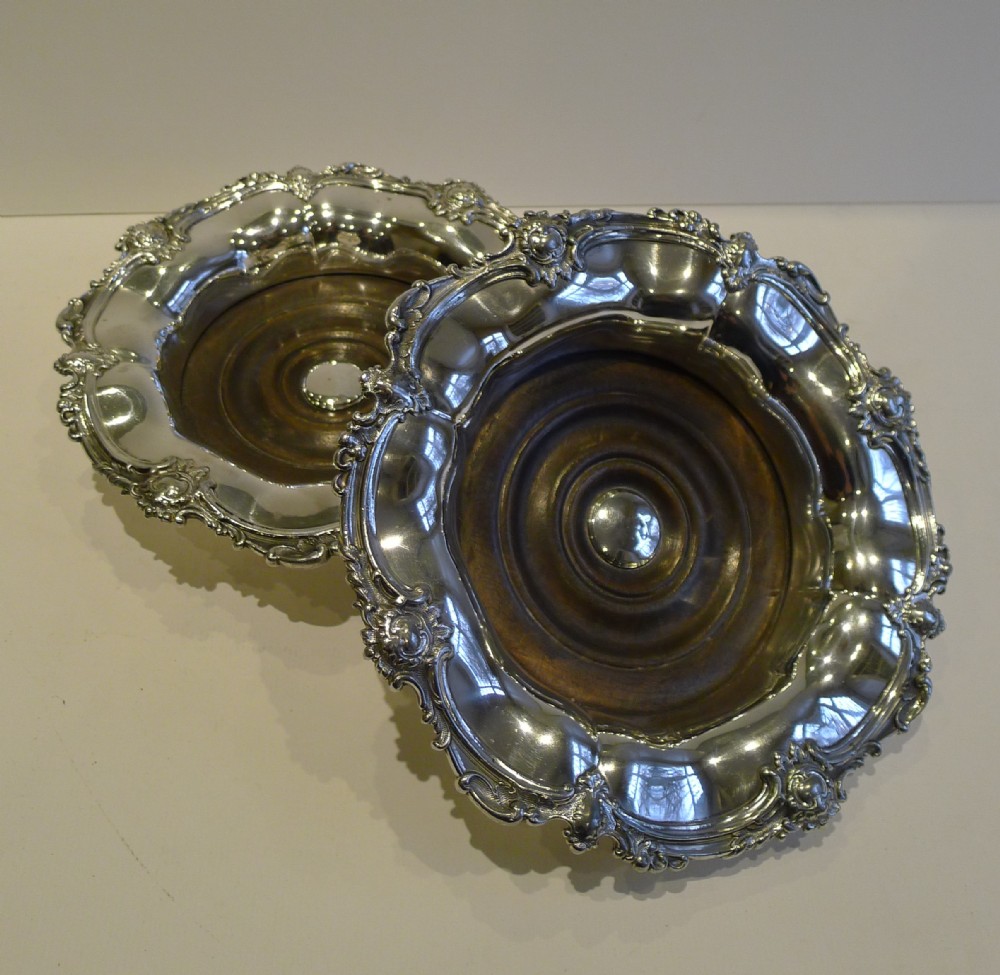 Magnificent Pair Antique English Silver Plated Wine Coasters c.1880