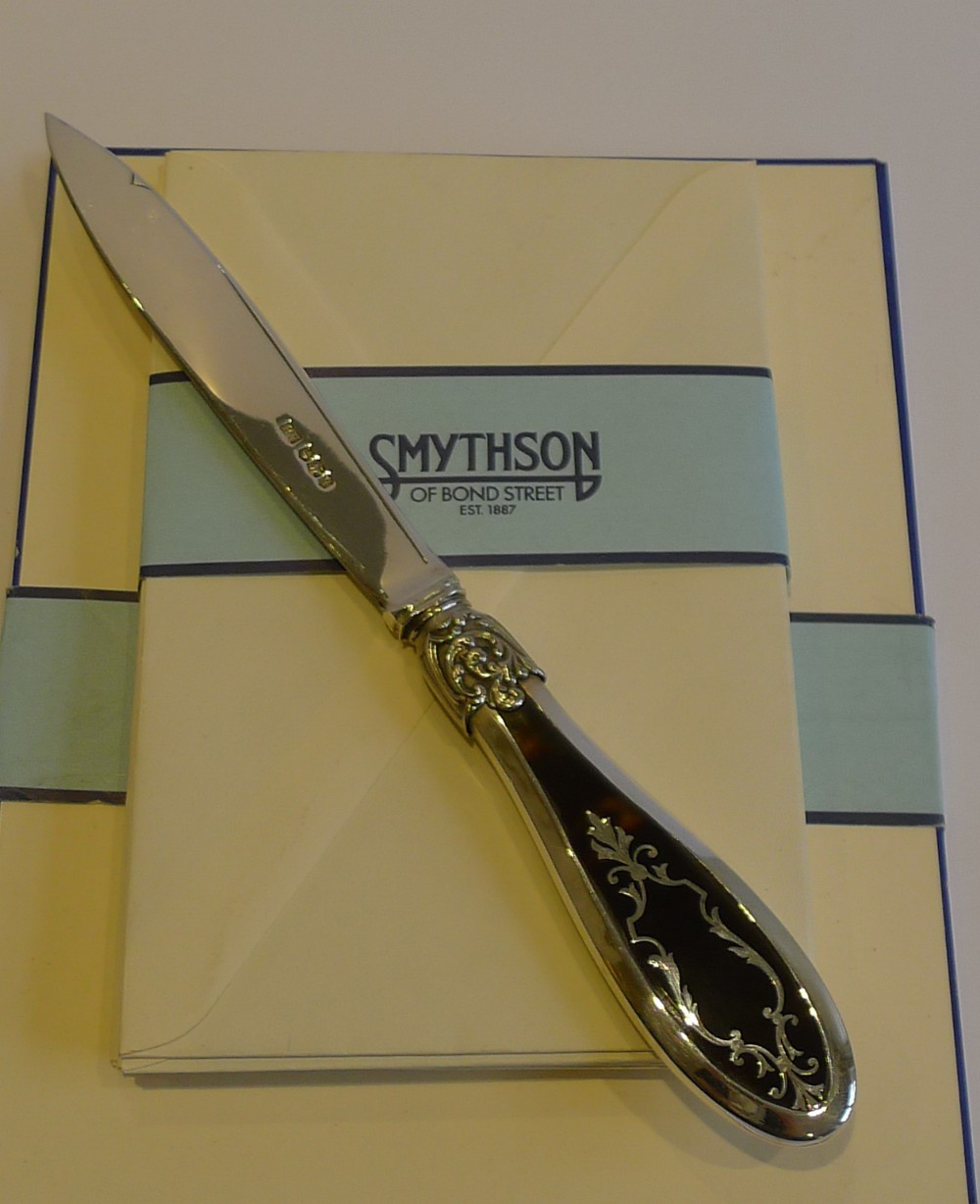 Sterling Silver and Tortoise Shell Letter Opener - Pique Inlay