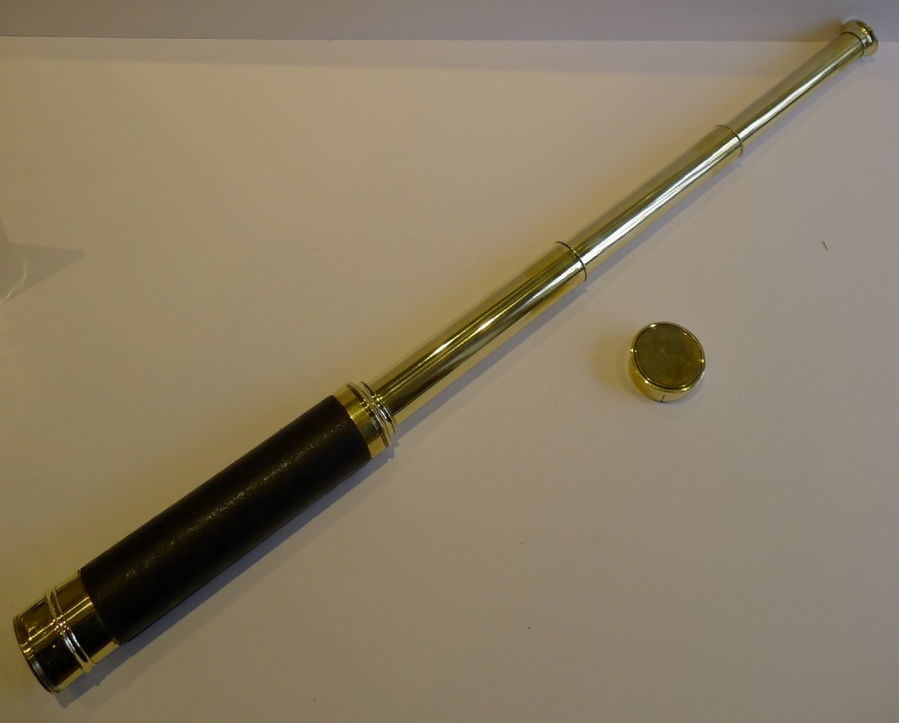 Antique English Brass & Leather Three Drawer Telescope c.1890