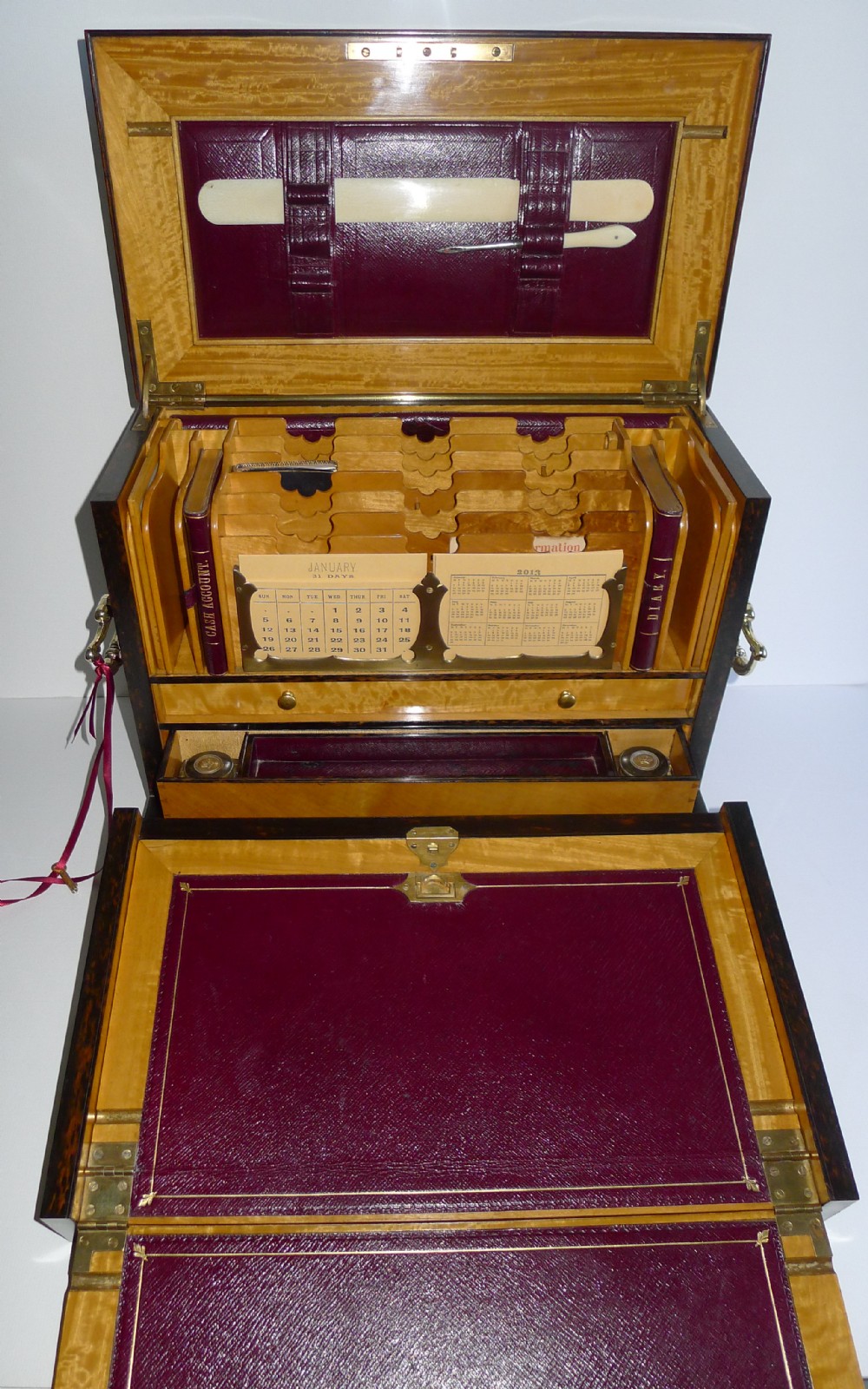 Magnificent & Grand Antique English Inlaid Rosewood Stationery Cabinet c.1880