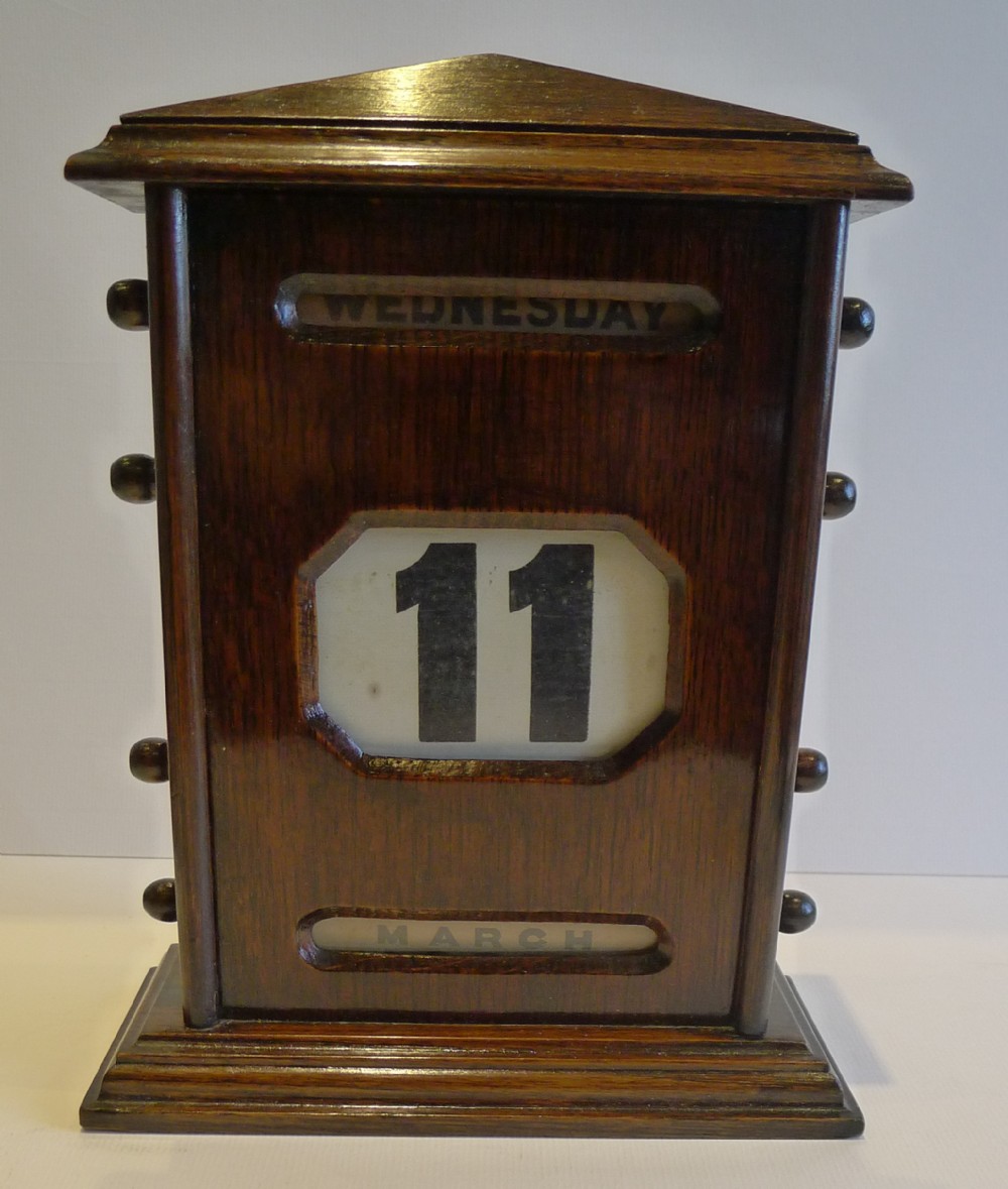 Large Antique English Oak Perpetual Desk Calendar c.1900