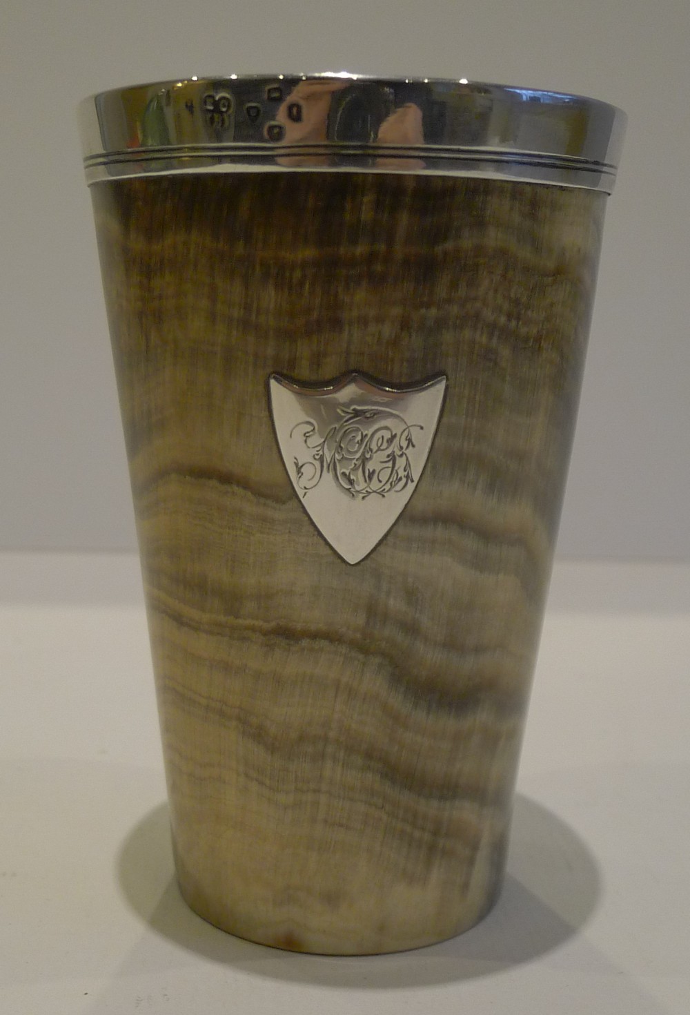 Antique English Horn & Sterling Silver Cup or Beaker - 1858