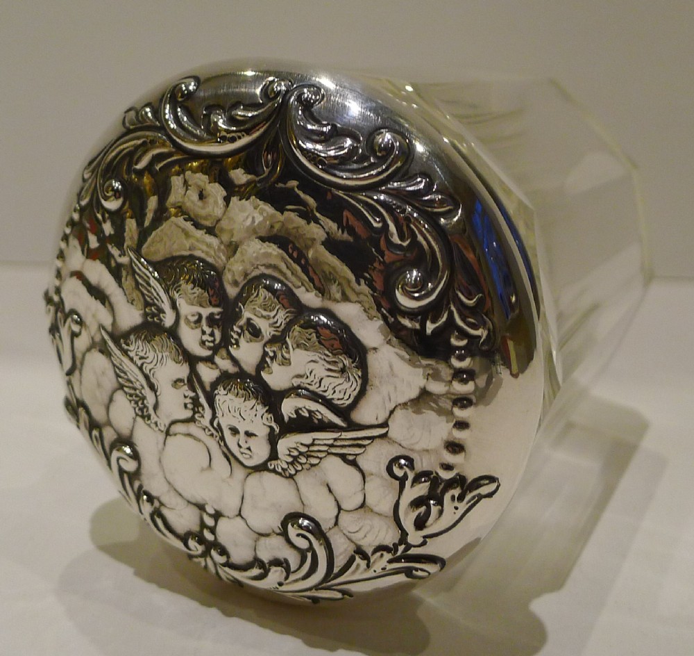 Antique English Sterling Silver Topped Vanity Jar - 1898 - Reynold's Angels