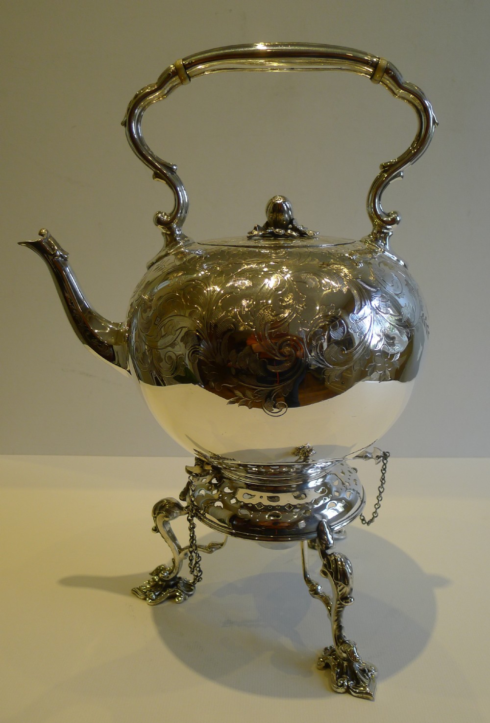 Grand Antique English Silver Plate Spirit Kettle c.1880