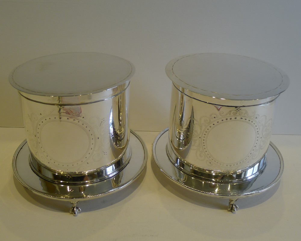 Pair Antique English Biscuit Boxes in Silverplate c.1890