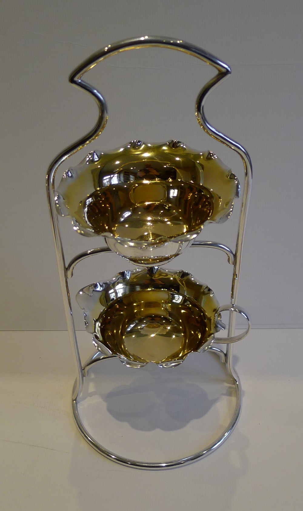 Unusual Antique English Silver Plated Sugar & Cream On Stand c.1900