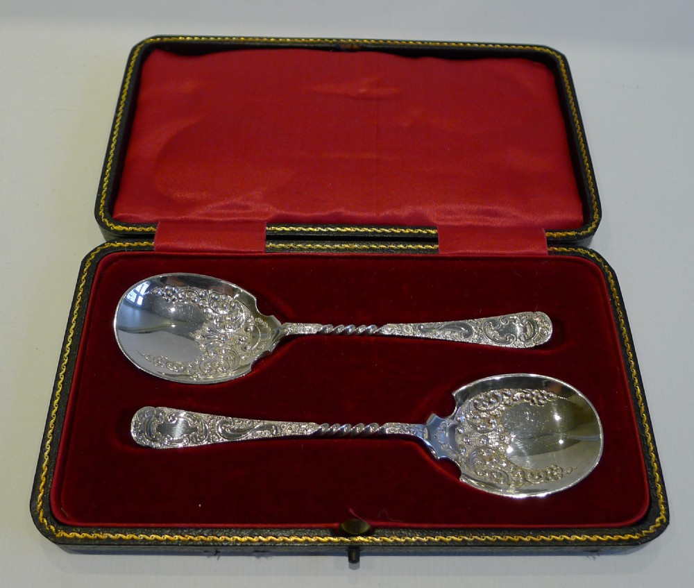 Pristine Pair Antique English Silver Plated Preserve Spoons c.1890