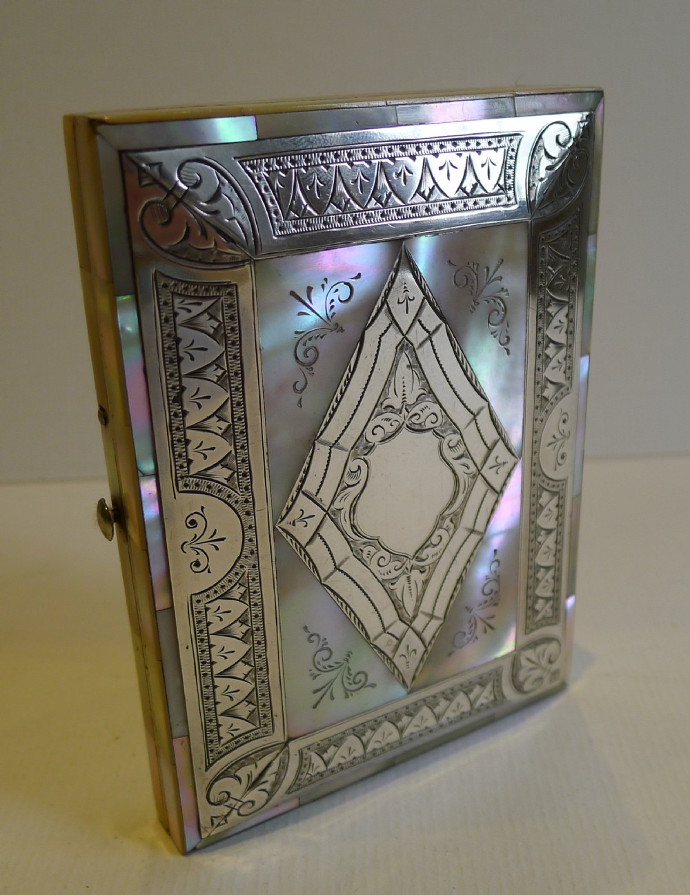 Stunning Antique English Sterling Silver and Mother of Pearl Card Case
