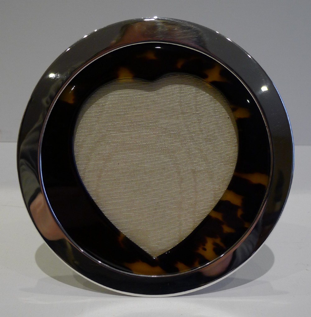 Antique English Sterling Silver & Tortoiseshell Heart Frame - 1901