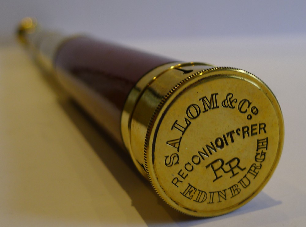 Antique Salom & Co., Edinburgh, Reconnoiterer Brass & Mahogany 3 Draw Telescope c.1870