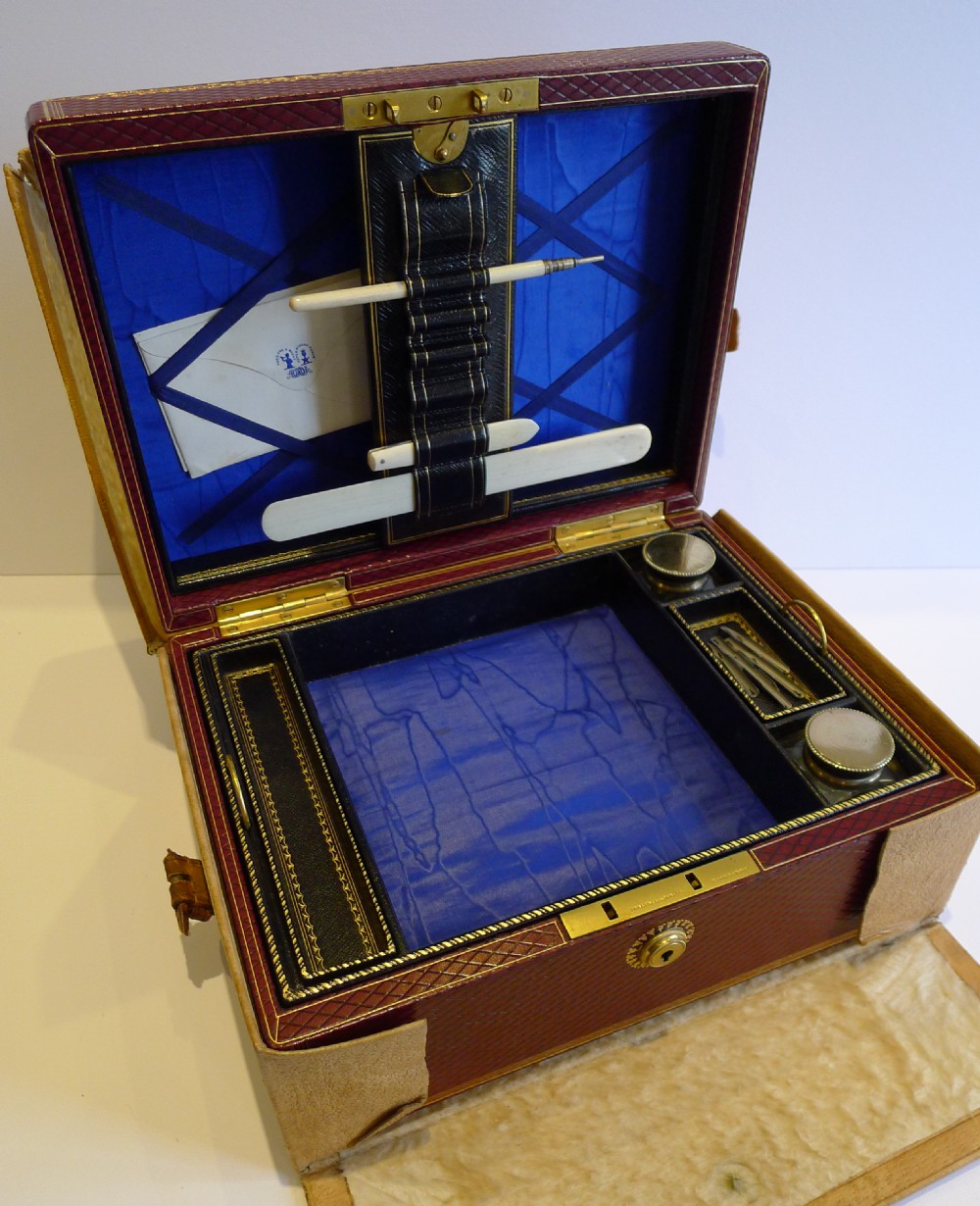 Pristine Museum Quality Antique Scottish Leather Writing Box c.1860