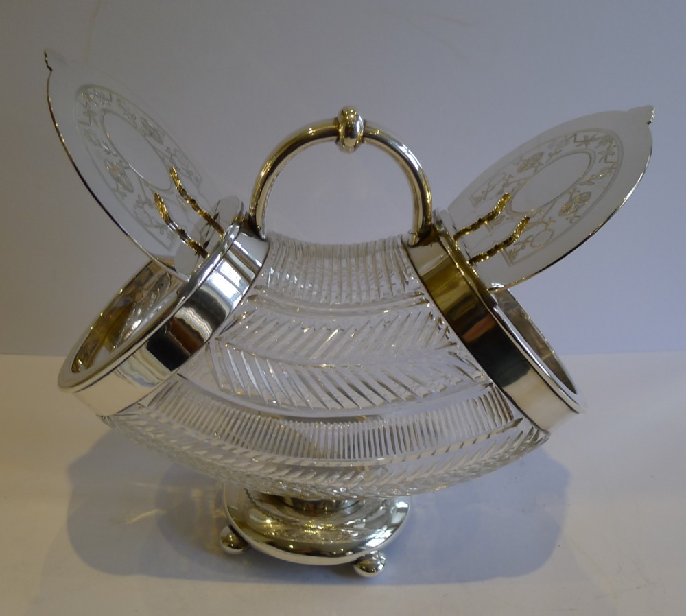 Magnificent & Rare Antique English Cut Glass & Silver Plate Double Ended Biscuit Box by Martin Hall