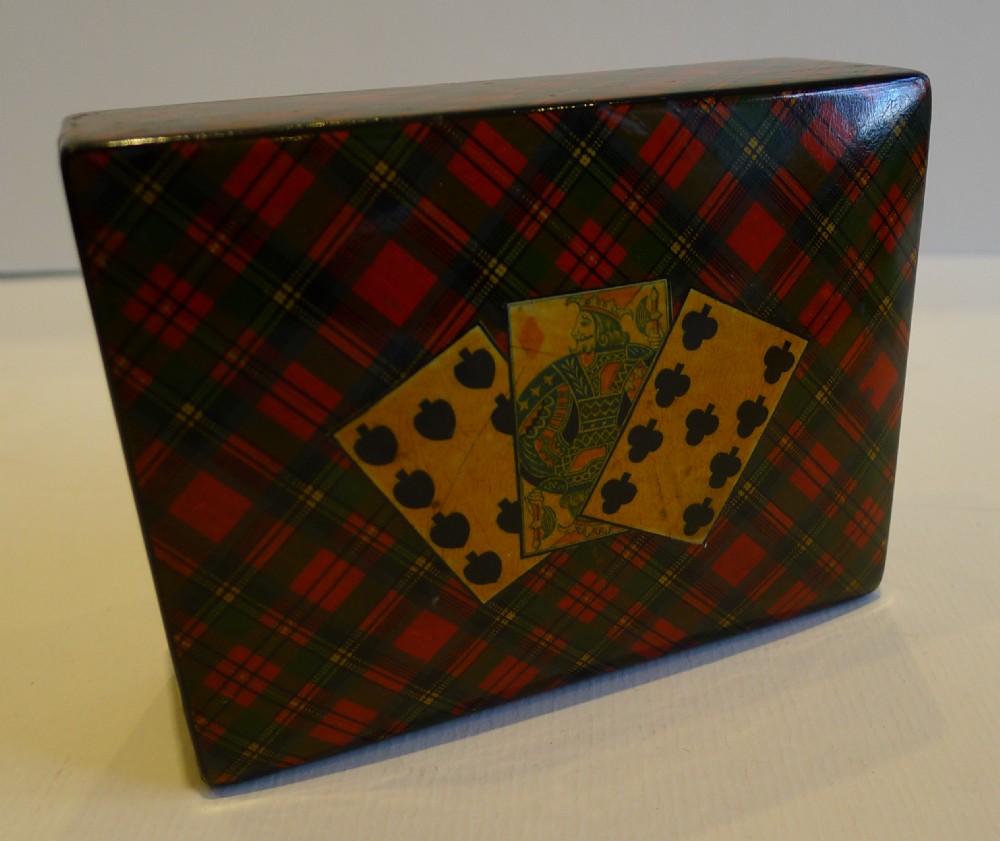 Antique Scottish Mauchline Tartan Ware Playing Card Box - Prince Charlie c.1870