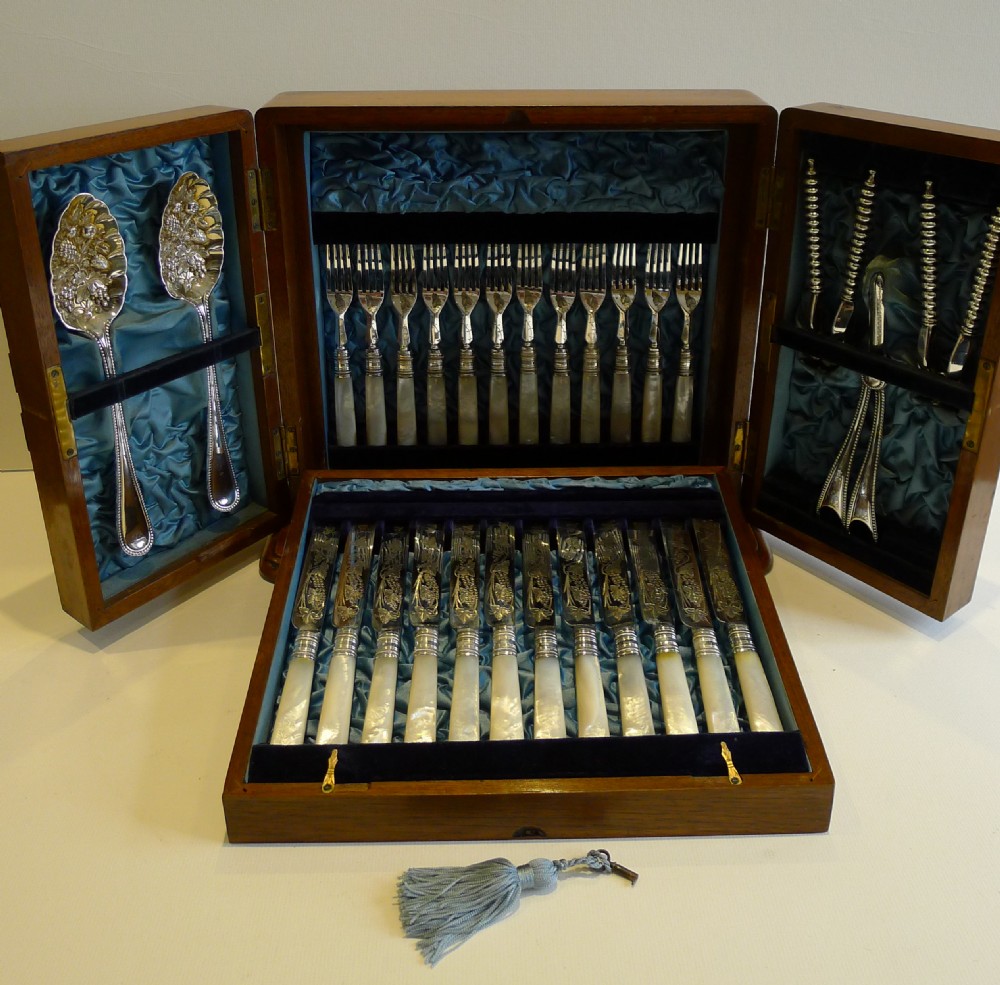 Antique English Fruit, Nut & Desert Set by Walker & Hall - 1880