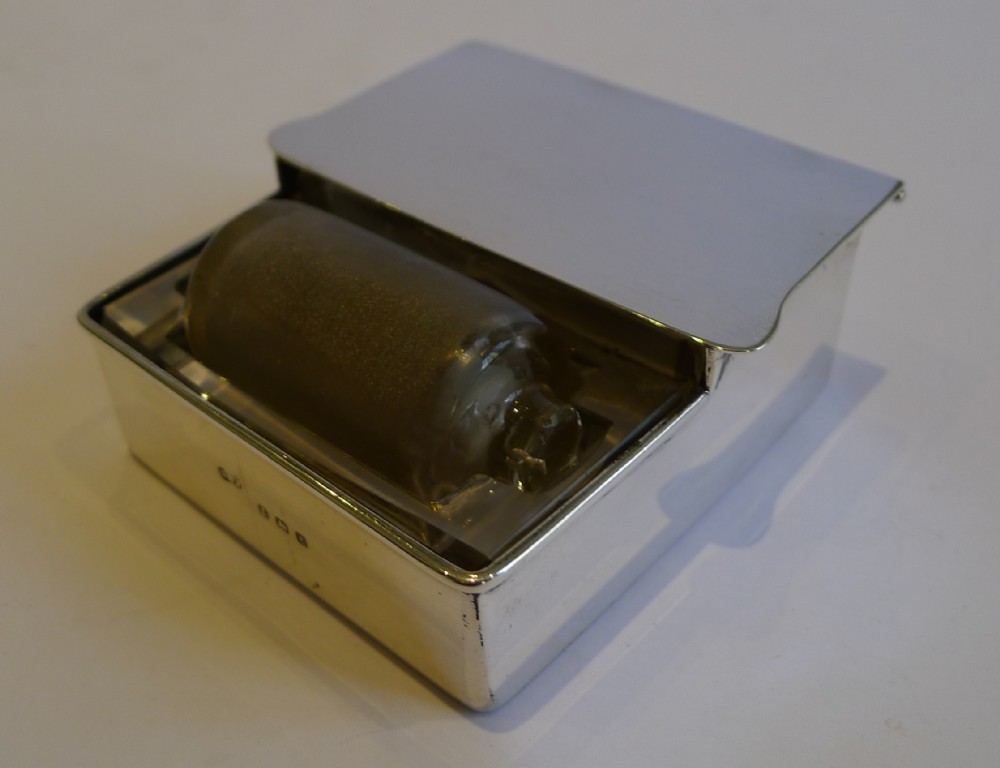 Rare Sterling Silver & Glass Combination Postage Stamp Box & Moistener by Deakin & Francis