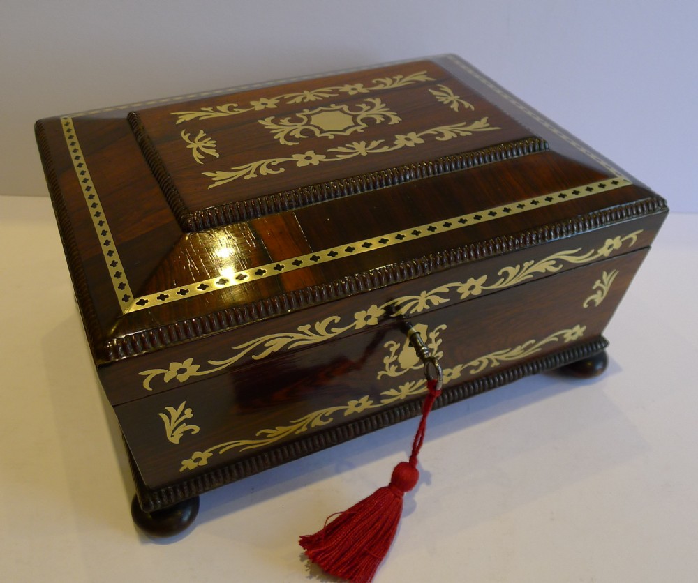 Magnificent Antique English Brass Inlaid Table Box c.1820