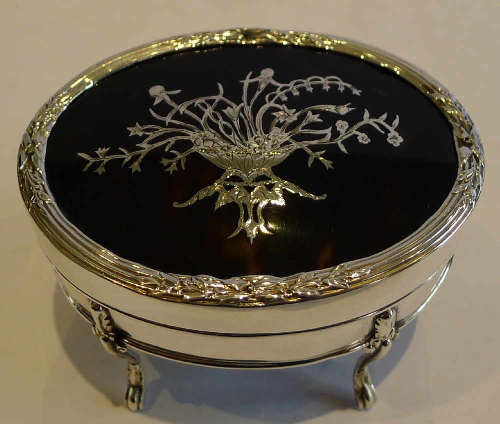 Antique English Sterling Silver & Tortoiseshell Jewelry Box by William Comyns