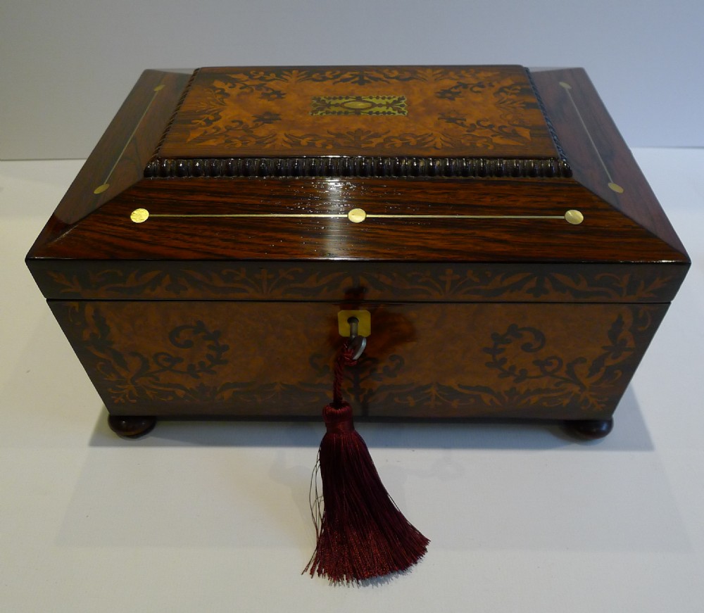 Striking English Rosewood & Amboyna Jewellery Box c.1830 - Wiliam IV